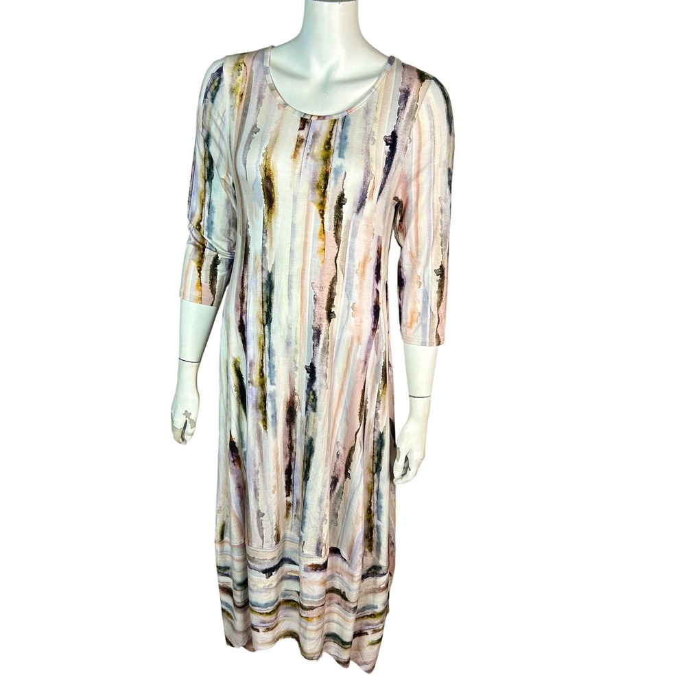 Kozan Dress Lagenlook Watercolor Stripe Artsy Tencel Small NWT Earthy